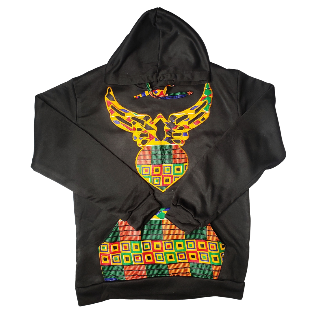 MED Black with red yellow green Ankara print sweater